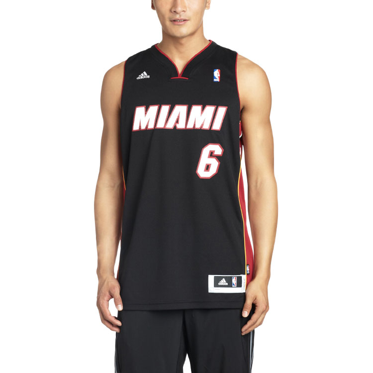 Shop adidas NBA 球衣 LeBron James SW 球迷版 邁阿密熱火 #6 籃球背心 黑色 L76194