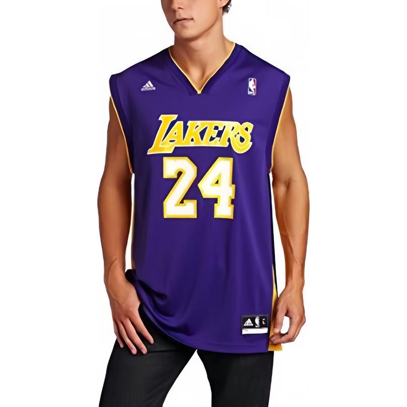 Lookbook adidas NBA Kobe Lakers #24 Los Angeles Jersi Unisex Ungu Emas Tanpa Lengan AEB836