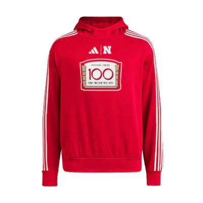 adidas Nebraska Pullover Red Hoodie with 3-Stripes and Letter Graphic Design IK8745