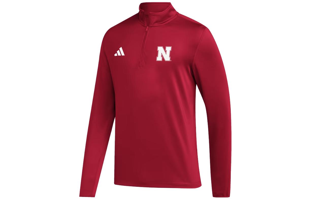 adidas Nebraska Red Letter Print Stand-Collar Pullover Long Sleeve Sweatshirt IK8869