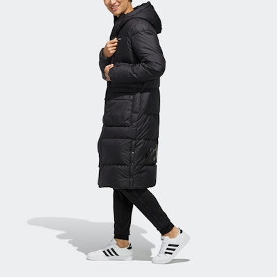 adidas NEO Black High Neck Long Down Jacket Winter Coat EI4436 Details for adidas NEO Black High Neck Long Down Jacket Winter Coat EI4436