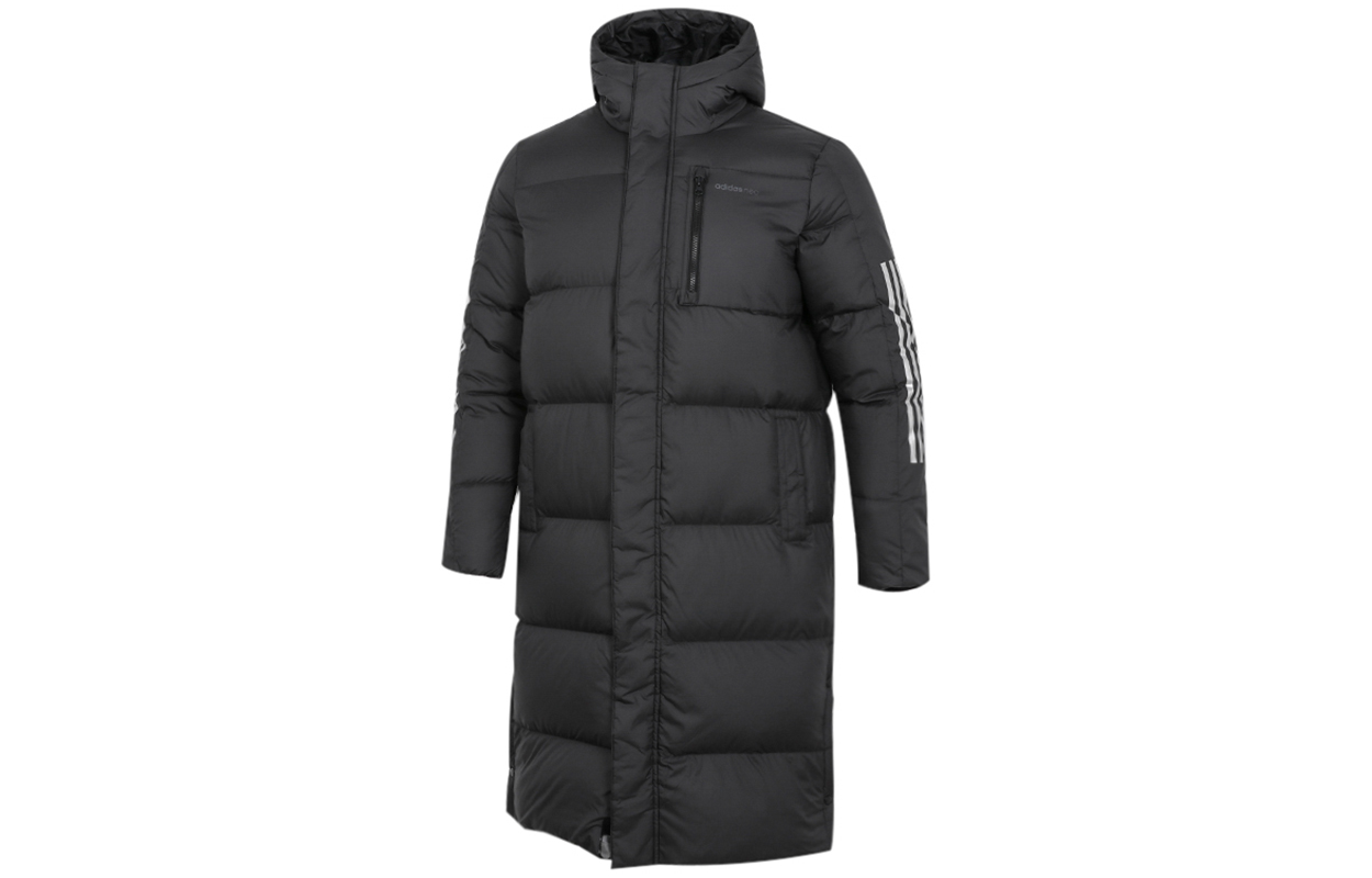 adidas NEO Black Hooded Long Down Jacket Winter Casual Warm Coat H45242
