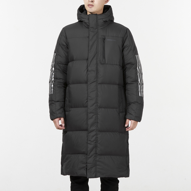 Lookbook adidas NEO Black Hooded Long Down Jacket Winter Casual Warm Coat H45242