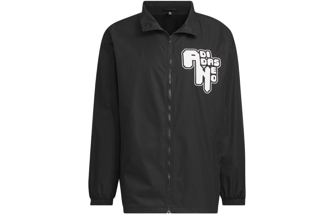 adidas Neo Black Letter Print Casual Stand Collar Jacket IK5162