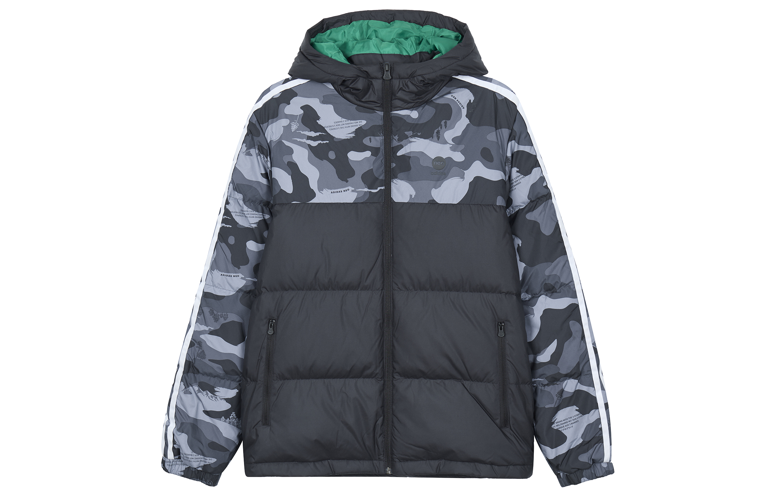 Order adidas Neo Camo Striped Puffer Jacket Unisex Black HN4764