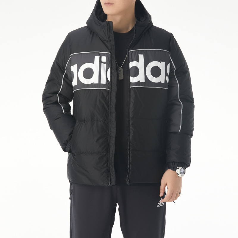 Adidas Neo Down Jacket Winter Black Hooded Puffer Colorblock Logo GJ8804 圖 6