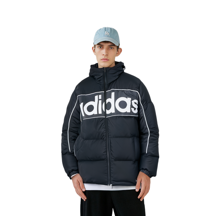 Adidas Neo Down Jacket Winter Black Hooded Puffer Colorblock Logo GJ8804 圖 7