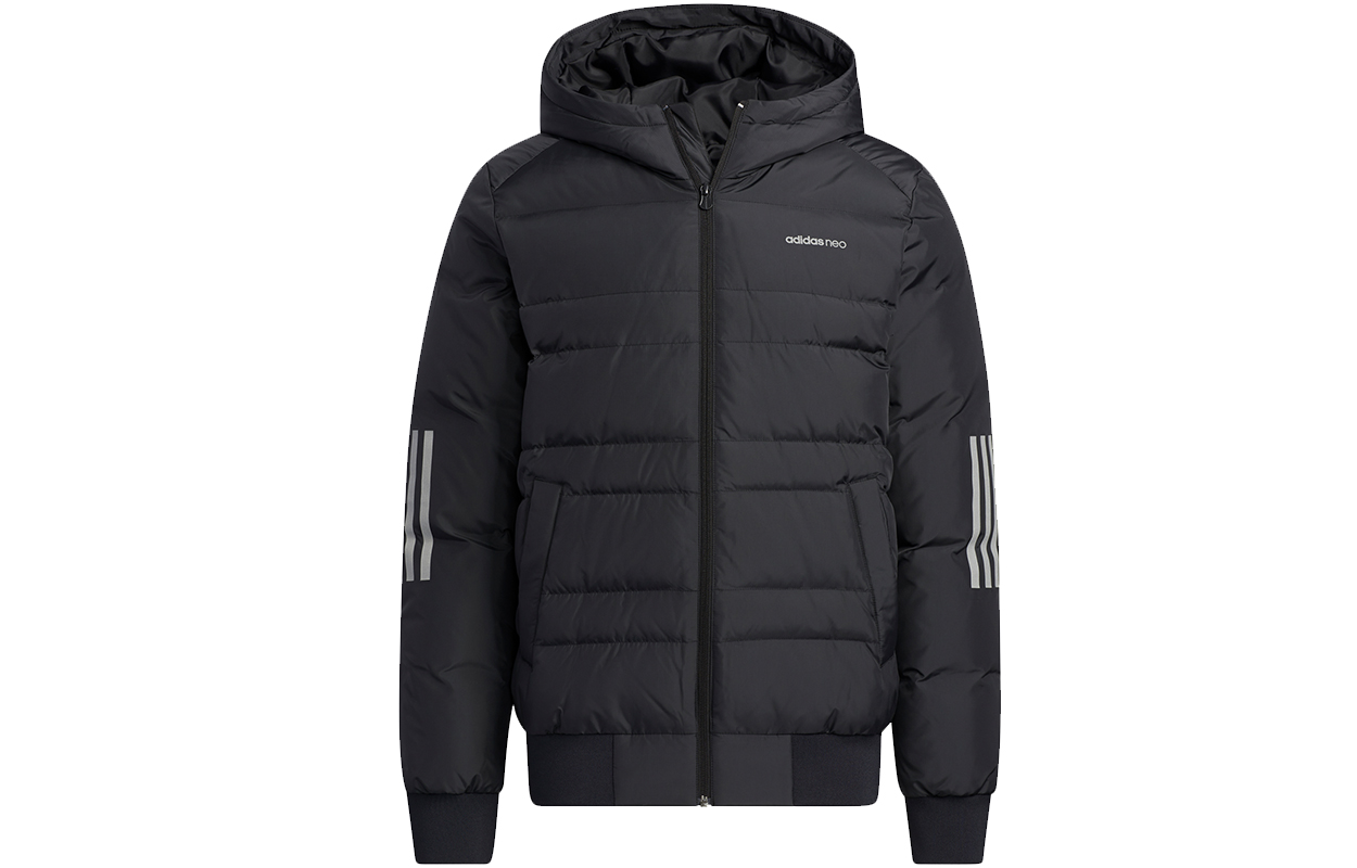 adidas Neo Down Metallic 3-Stripes Puffer Jacket Black Winter Wear H45283