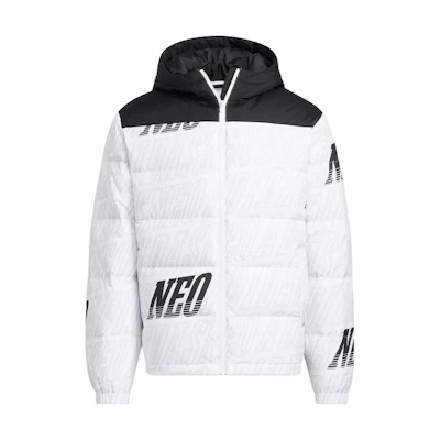 adidas NEO Letter Print Hooded Down Jacket Unisex White Casual Wear. HN4798