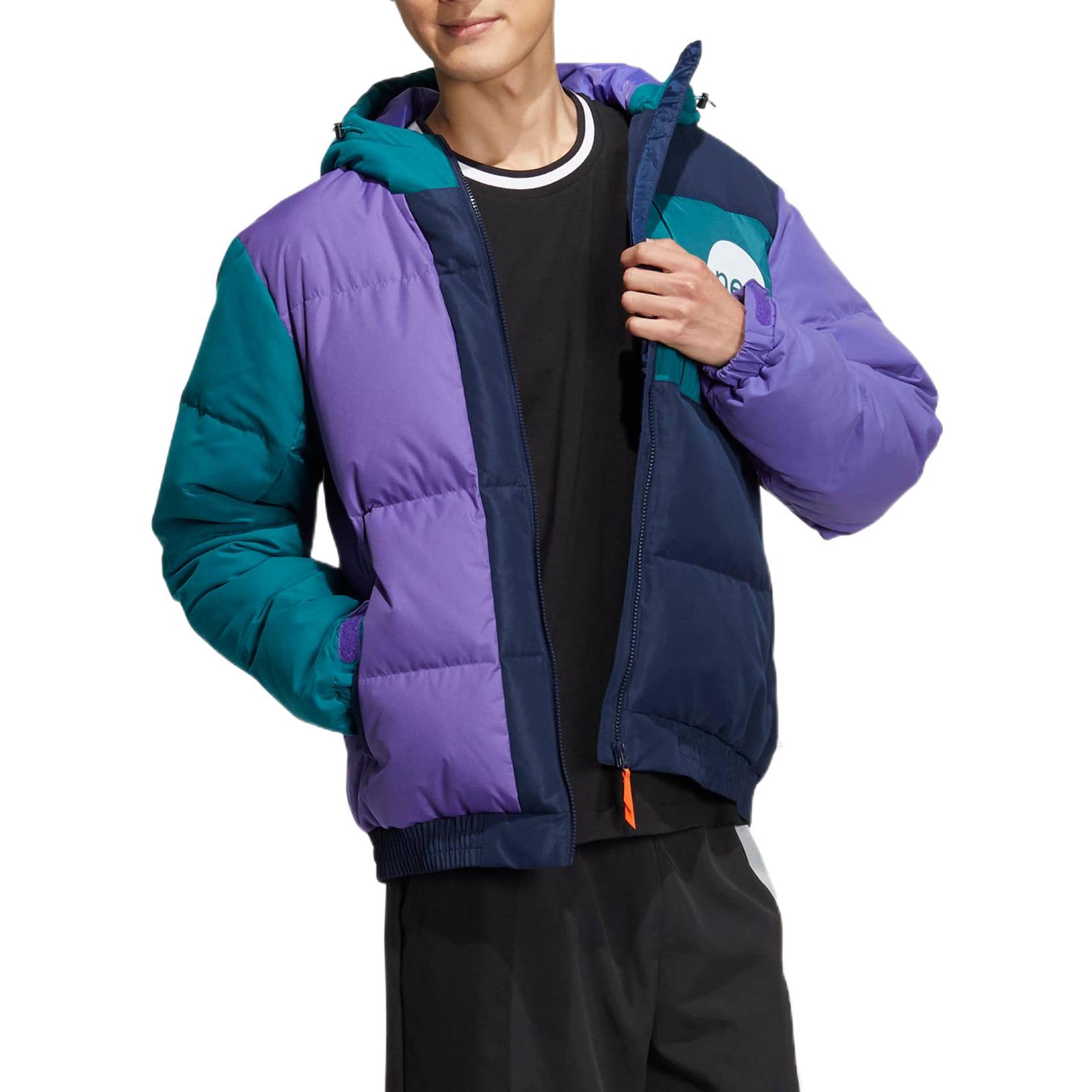 Lookbook adidas NEO Logo Zip-Up Puffer Jacket Unisex Purple. HN4781