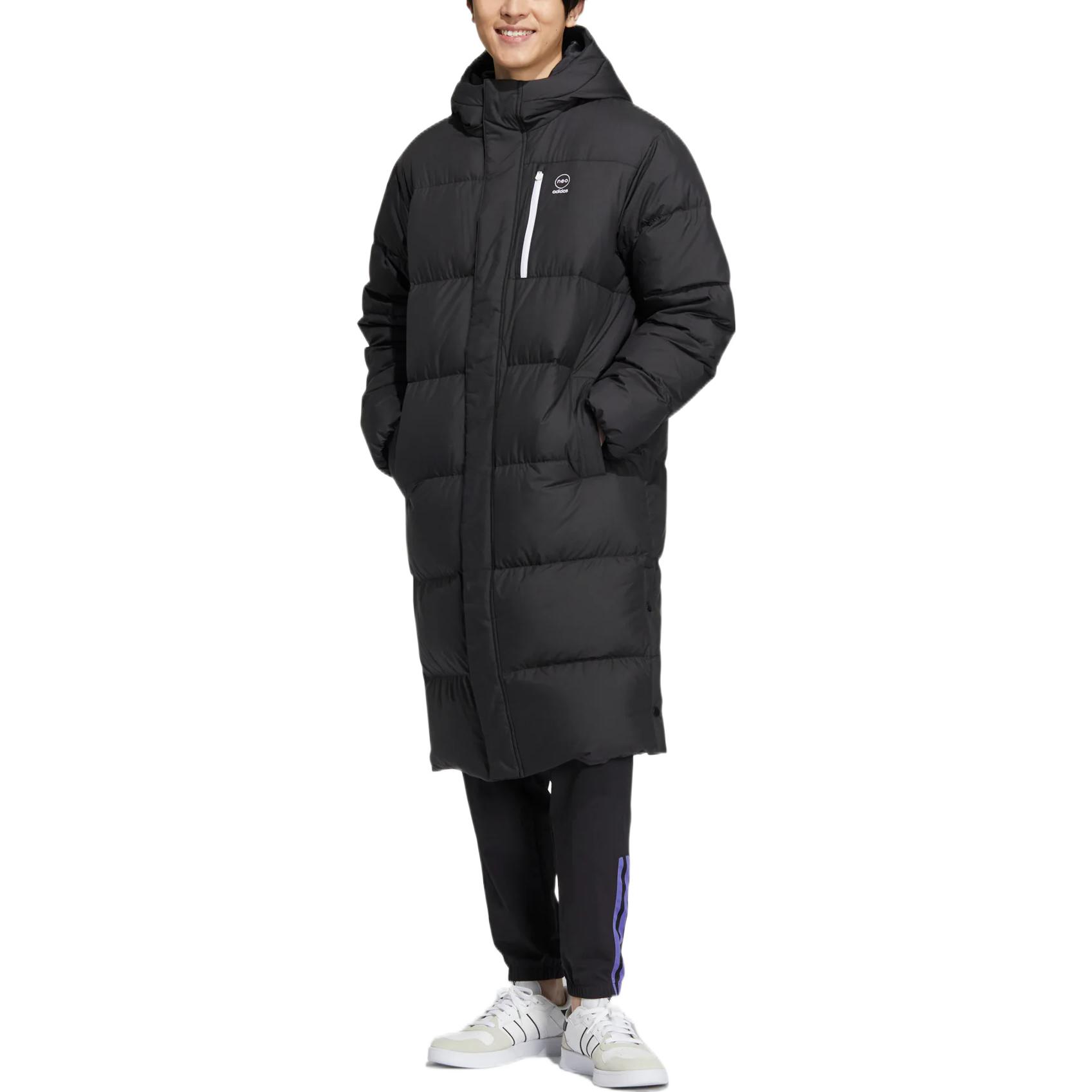 Lookbook adidas Neo Unisex Black Logo Printed Zip-Up Puffer Jacket. HN4786