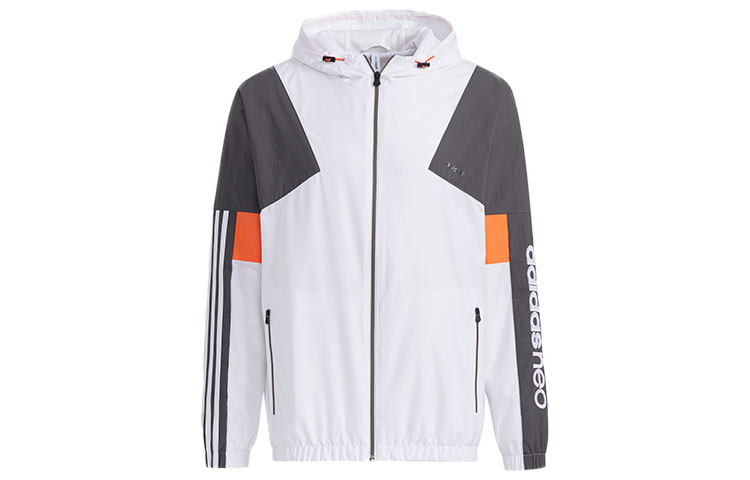 adidas Neo Windproof Outdoor Hooded Logo Jacket White/Grey Colorblock GP5686