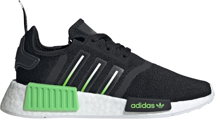 Grade School adidas NMD R1 J Black Lucid Lime IG9971 IG9971