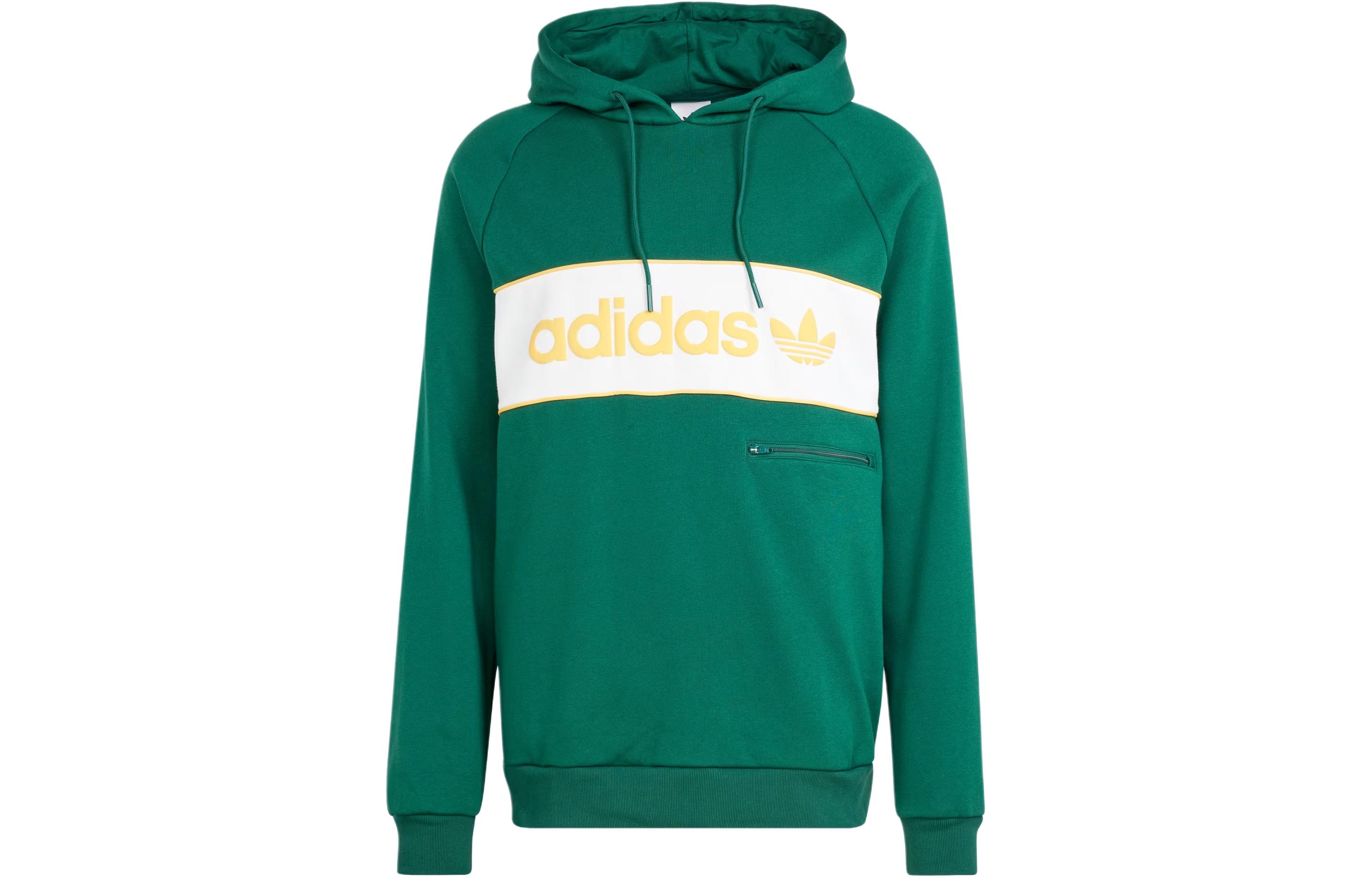 adidas NY Hoodie Green Retro Colorblock Logo Print Pullover Sweatshirt IS5734