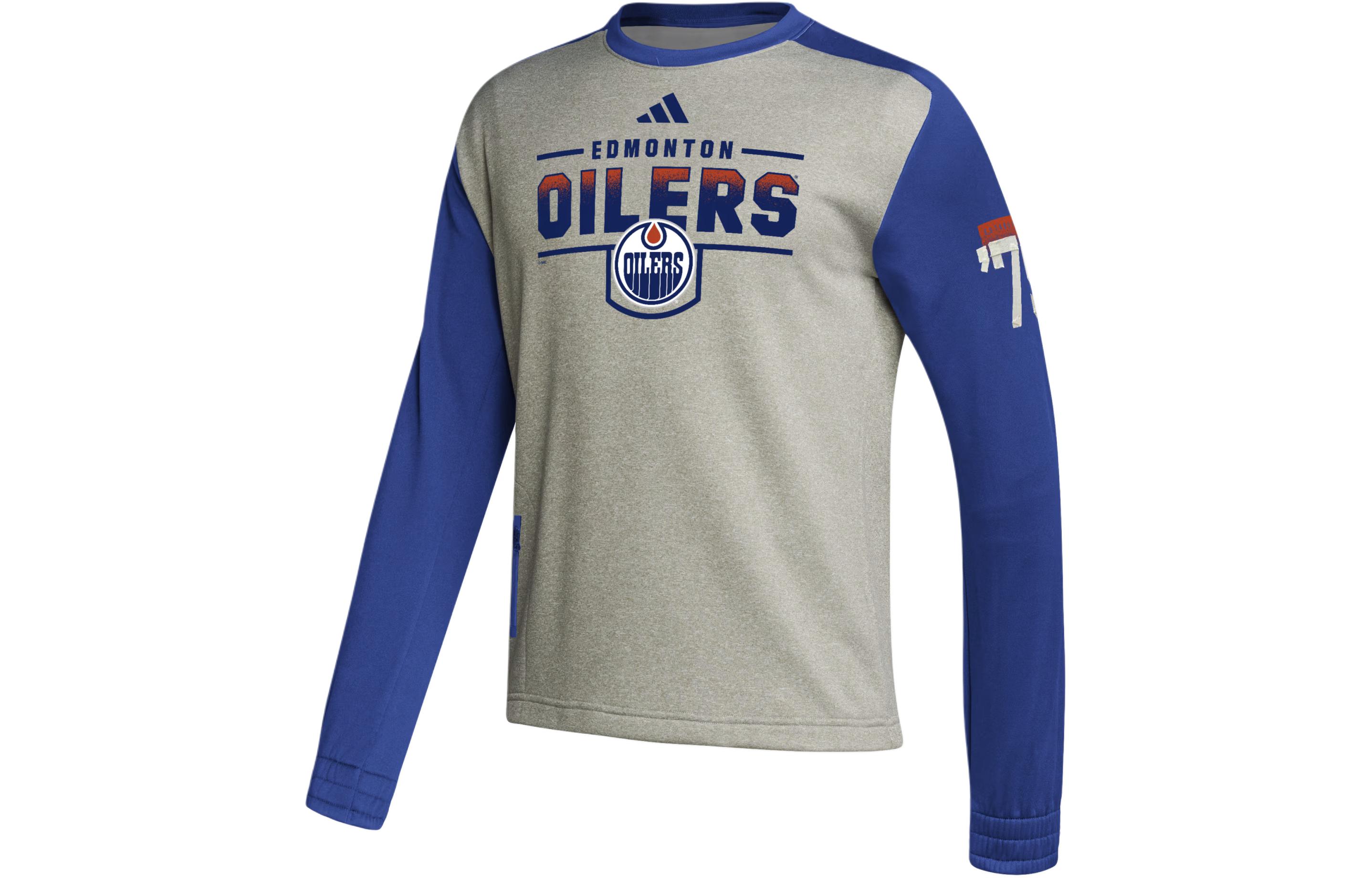 adidas Oilers Team Issue Crewneck Sweatshirt Navy Mens Hockey Style IK9203