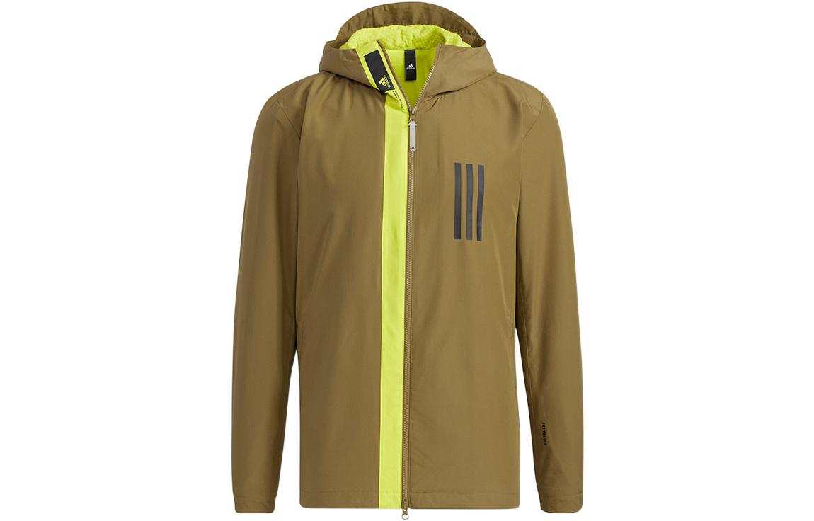 adidas Olive Fleece-Lined Logo Hoodie Jacket with Panel Design GL8692