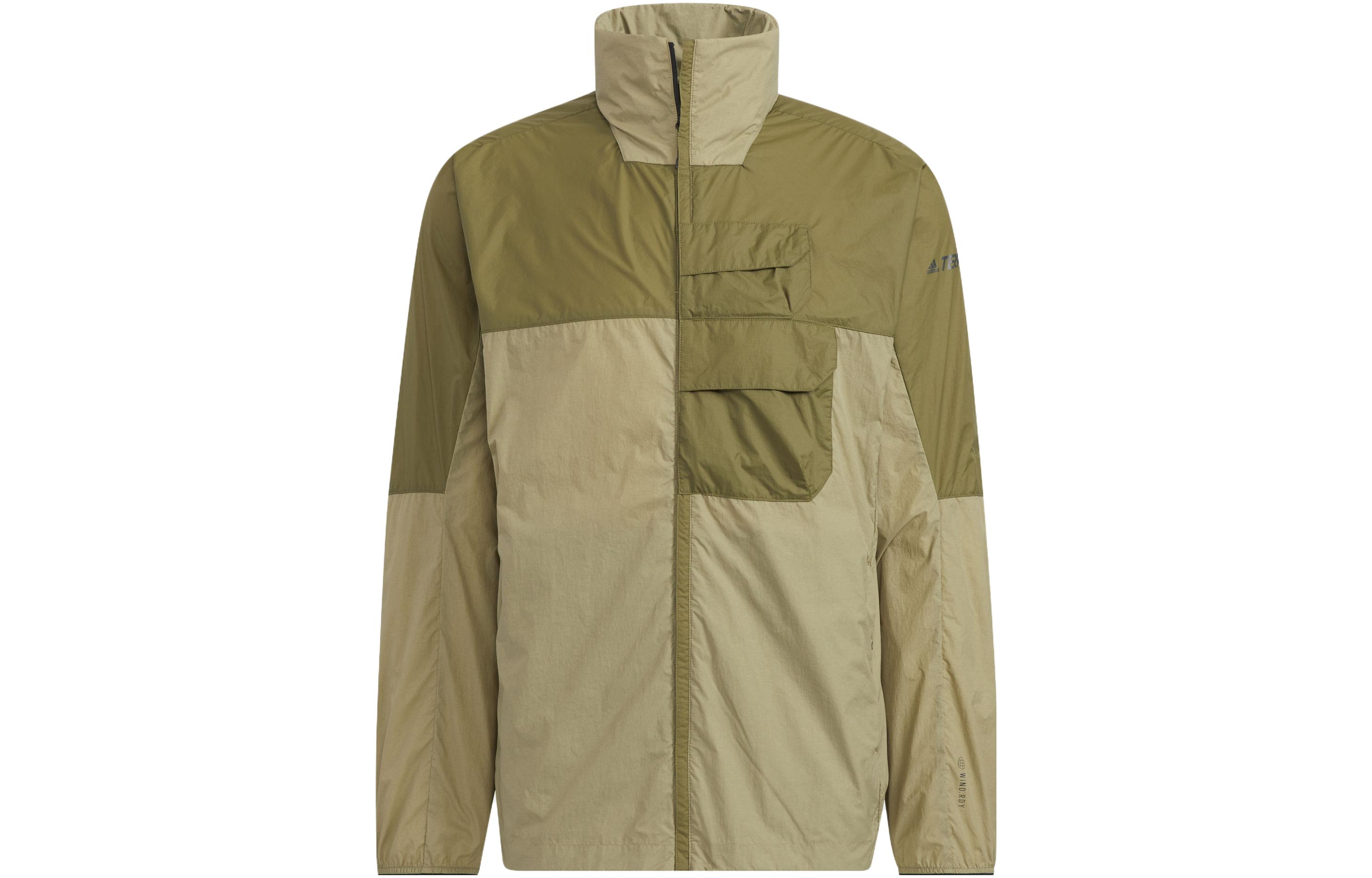 adidas Olive Green Colorblock Logo Print Hooded Zip Jacket HN4536