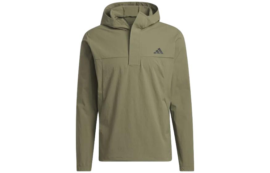 adidas Olive Green Half-Zip Hoodie Jacket with Solid Logo Print HY5379