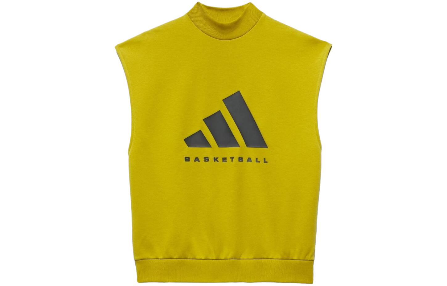 adidas Olive Green High-Neck Letter Print Sleeveless Sweatshirt Unisex IN4252