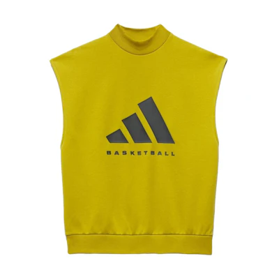 adidas Olive Green High-Neck Letter Print Sleeveless Sweatshirt Unisex IN4252