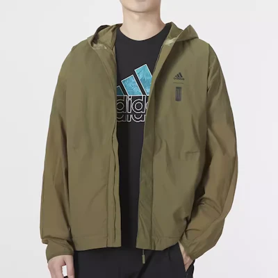 adidas Olive Green Sports Hooded Jacket HE5146 Details for adidas Olive Green Sports Hooded Jacket HE5146