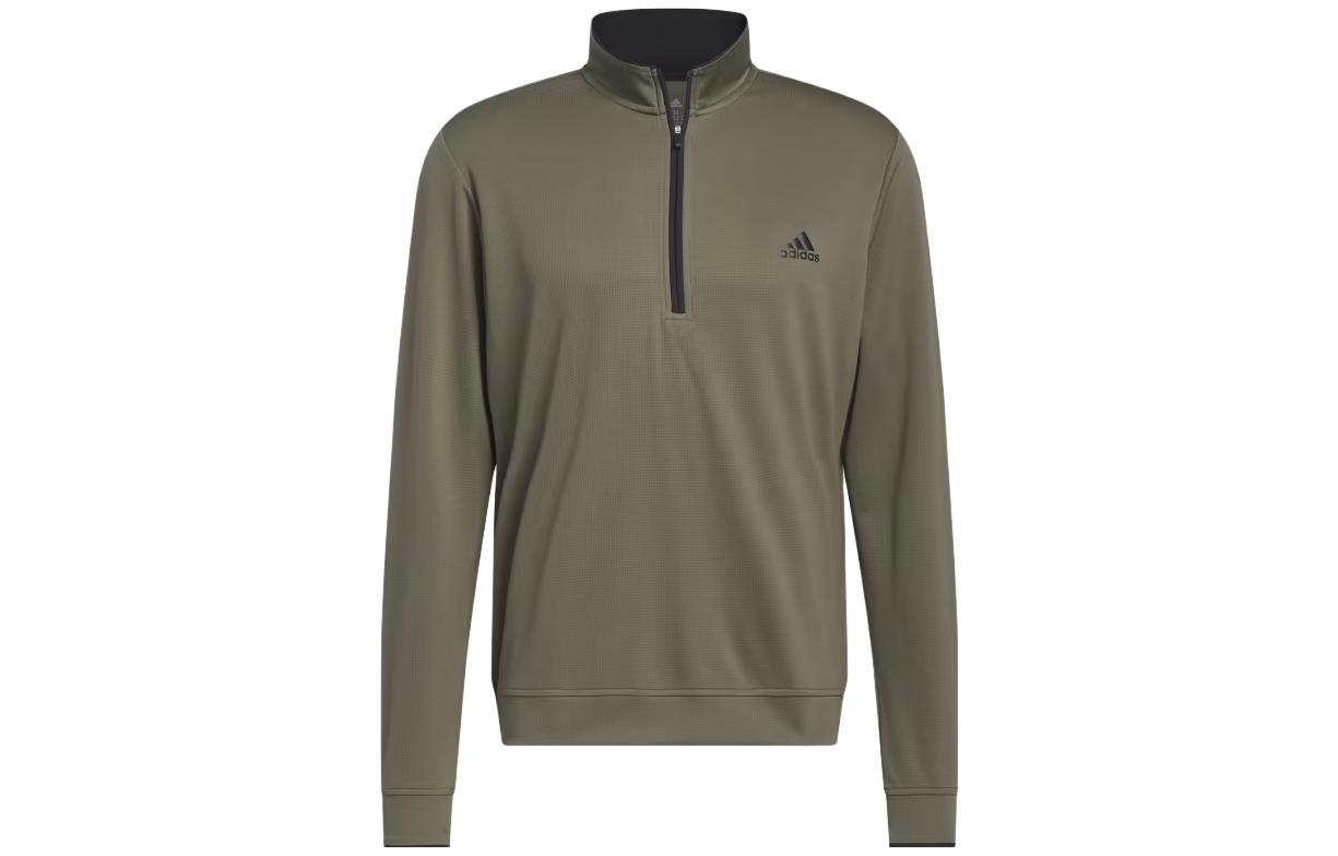 adidas Olive Quarter-Zip Sweatshirt with Solid Logo Design IM3308