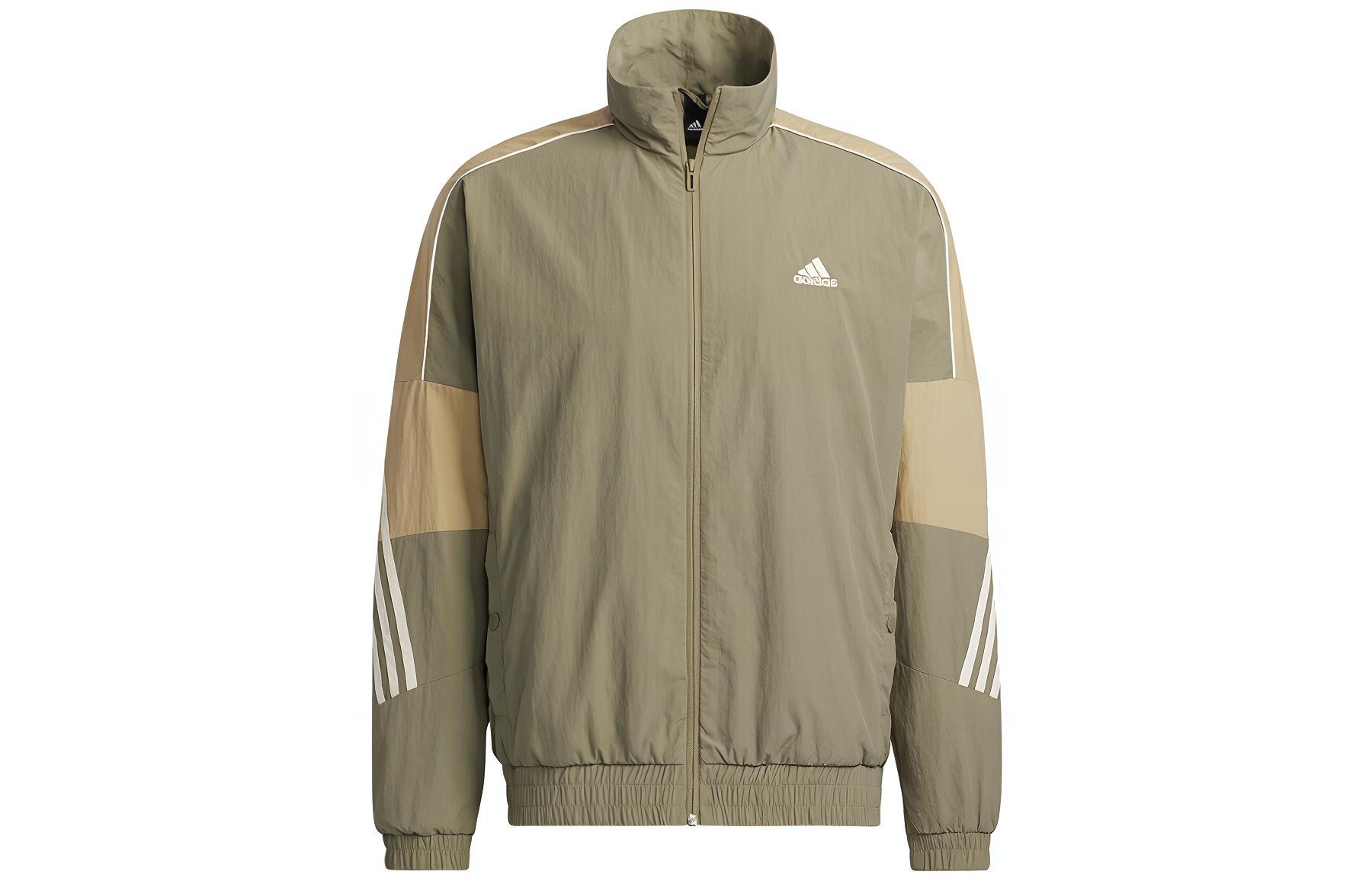 adidas Olive Retro Logo Track Jacket with Colorblock Stripes GT6357