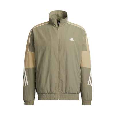 adidas Olive Retro Logo Track Jacket with Colorblock Stripes GT6357