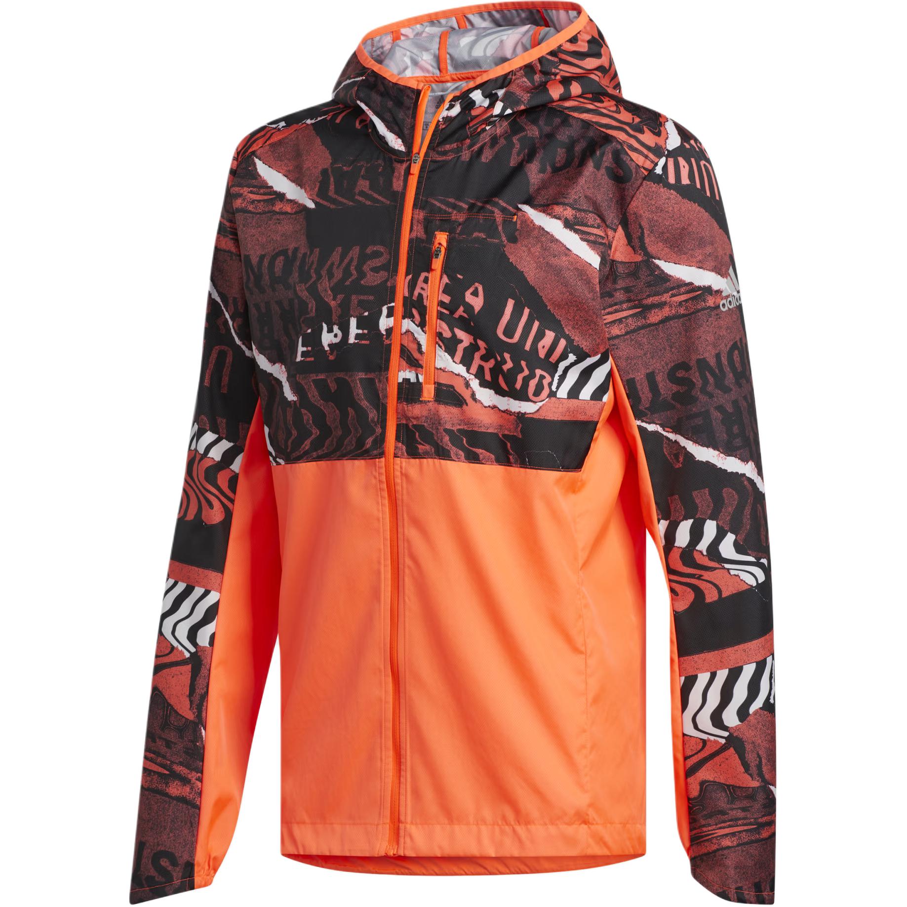 adidas Orange Full-Zip Hoodie Jacket with Allover Print FL6988