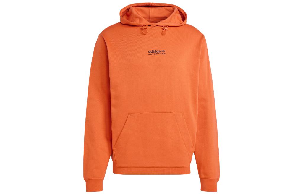 adidas Orange Letter Print Hoodie with Drawstring Long Sleeves IC5355