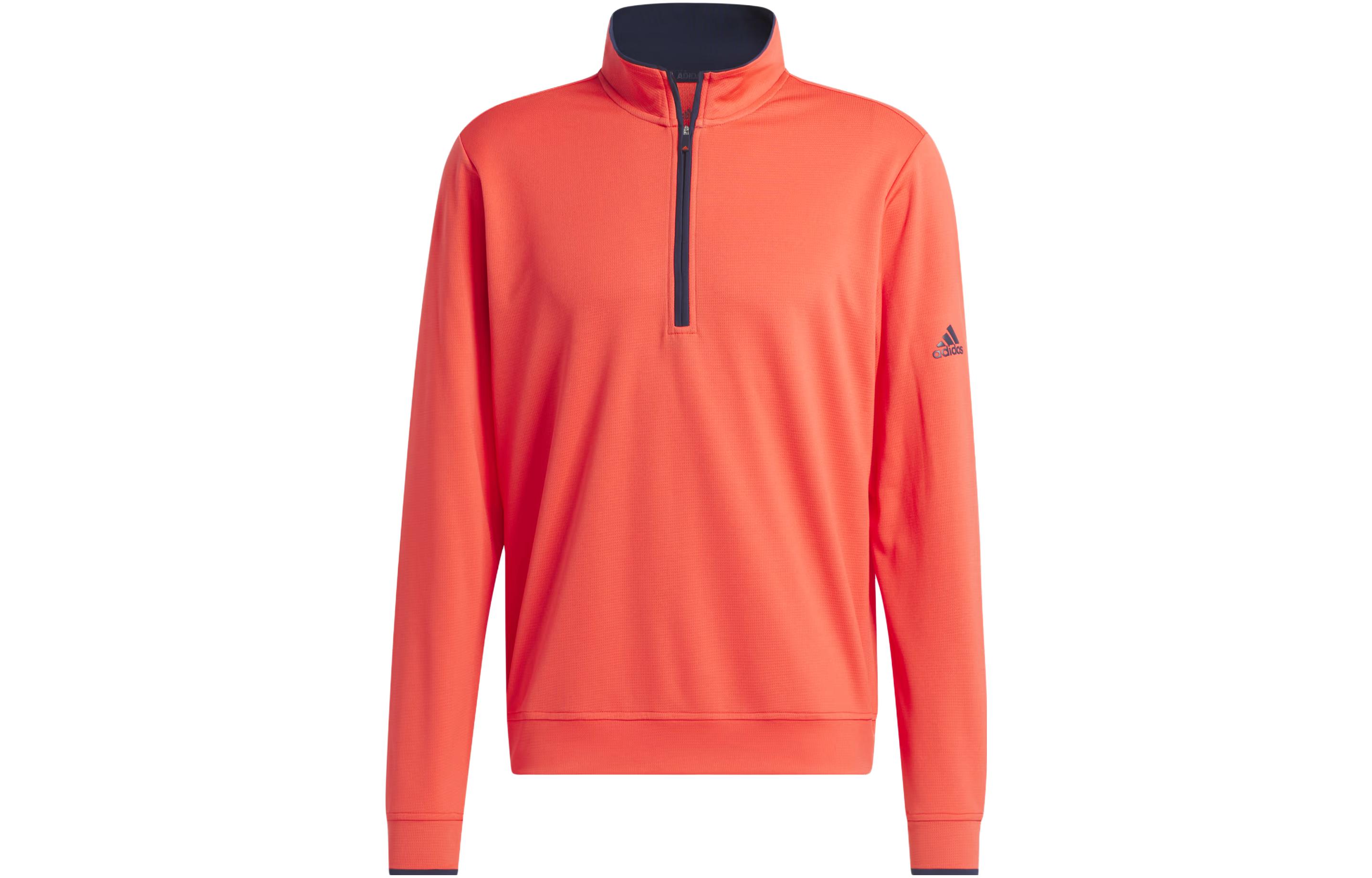 adidas Orange Quarter-Zip Pullover with Logo Print Mock Neck Sweatshirt IJ0185