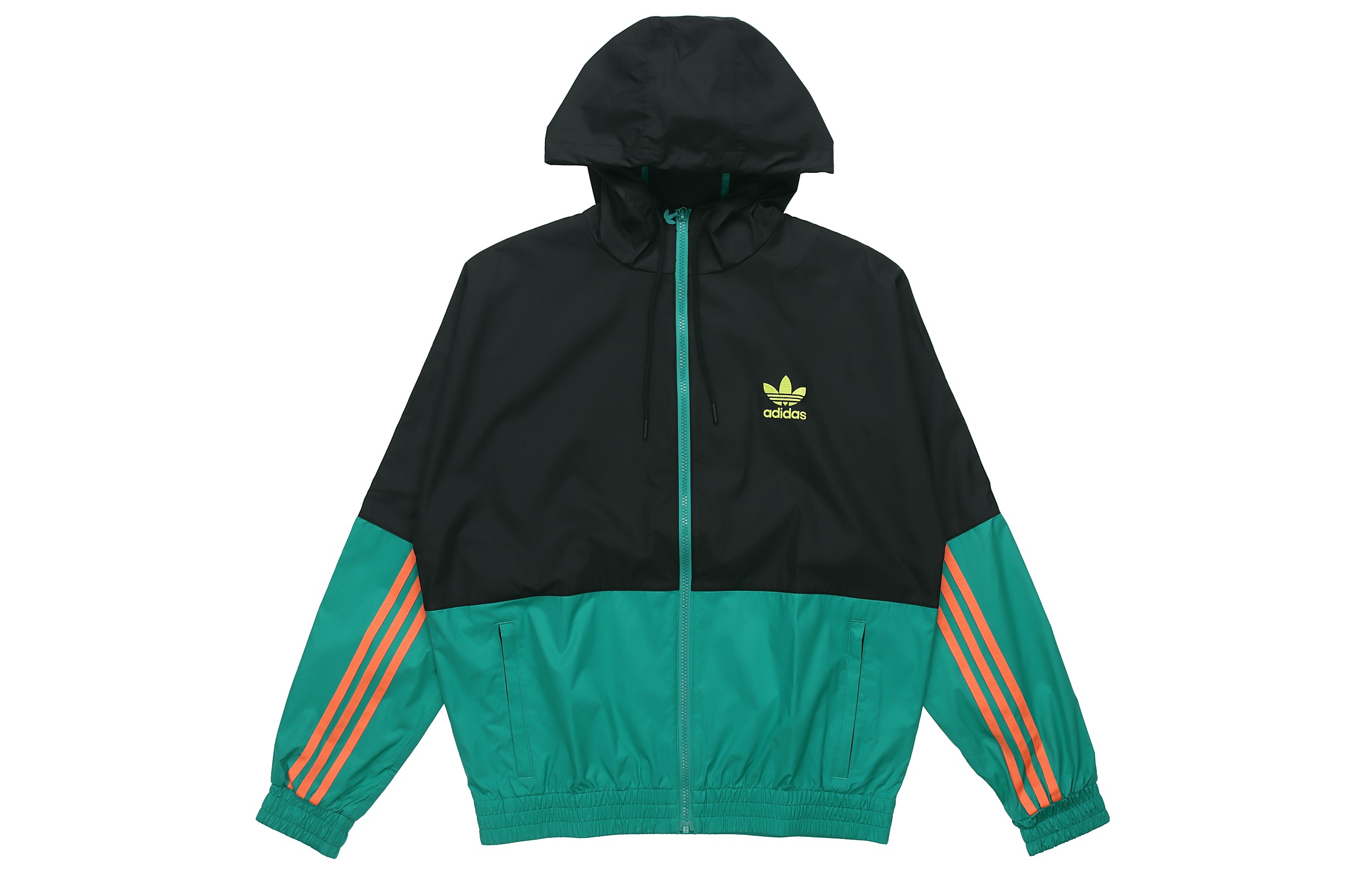 adidas Originals 2-Tone Logo Print Colorblock Hooded Jacket Black Green GK5923