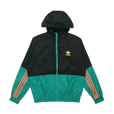 adidas Originals 2-Tone Logo Print Colorblock Hooded Jacket Black Green GK5923