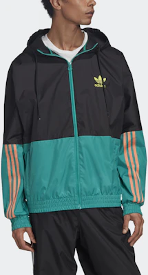 adidas Originals 2-Tone Logo Print Colorblock Hooded Jacket Black Green GK5923 Shop adidas Originals 2-Tone Logo Print Colorblock Hooded Jacket Black Green GK5923
