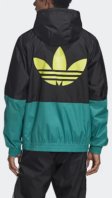 adidas Originals 2-Tone Logo Print Colorblock Hooded Jacket Black Green GK5923 Purchase adidas Originals 2-Tone Logo Print Colorblock Hooded Jacket Black Green GK5923