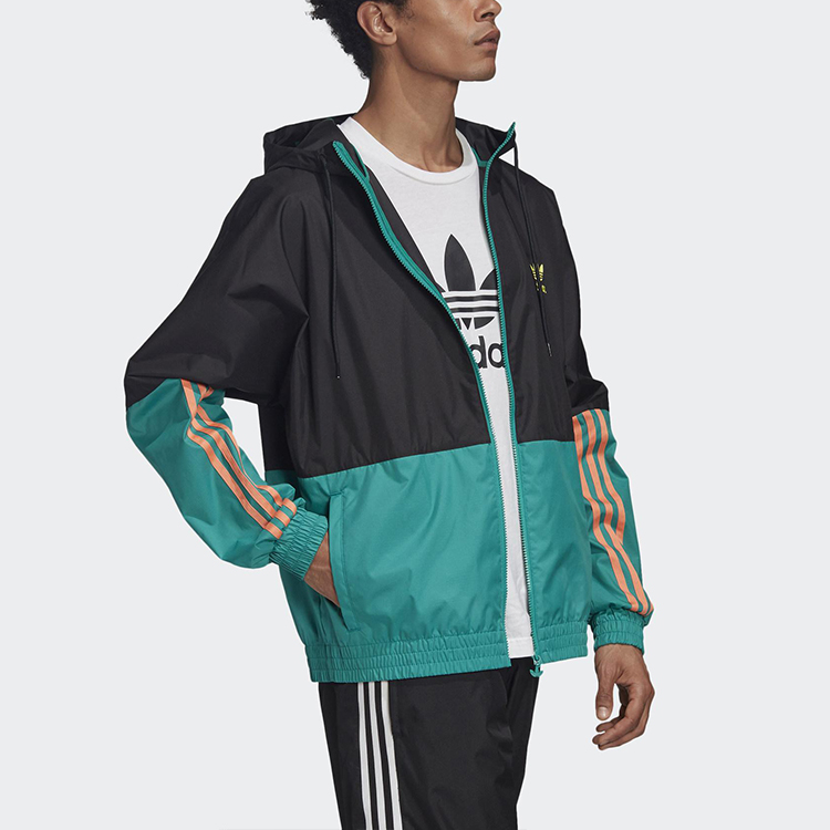 adidas Originals 2-Tone Logo Print Colorblock Hooded Jacket Black Green GK5923 圖 6
