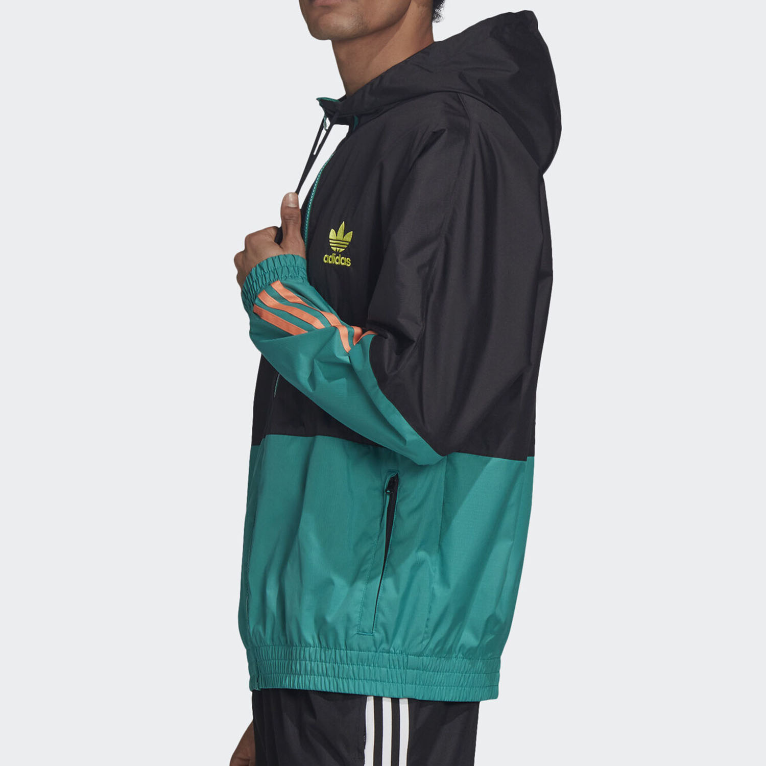 adidas Originals 2-Tone Logo Print Colorblock Hooded Jacket Black Green GK5923 圖 7