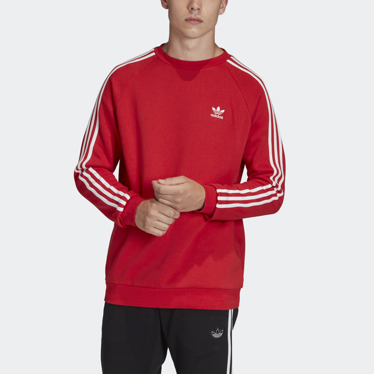 Shop adidas Originals 三條紋紅色圓領套頭衫 日常休閒穿搭 FM3761