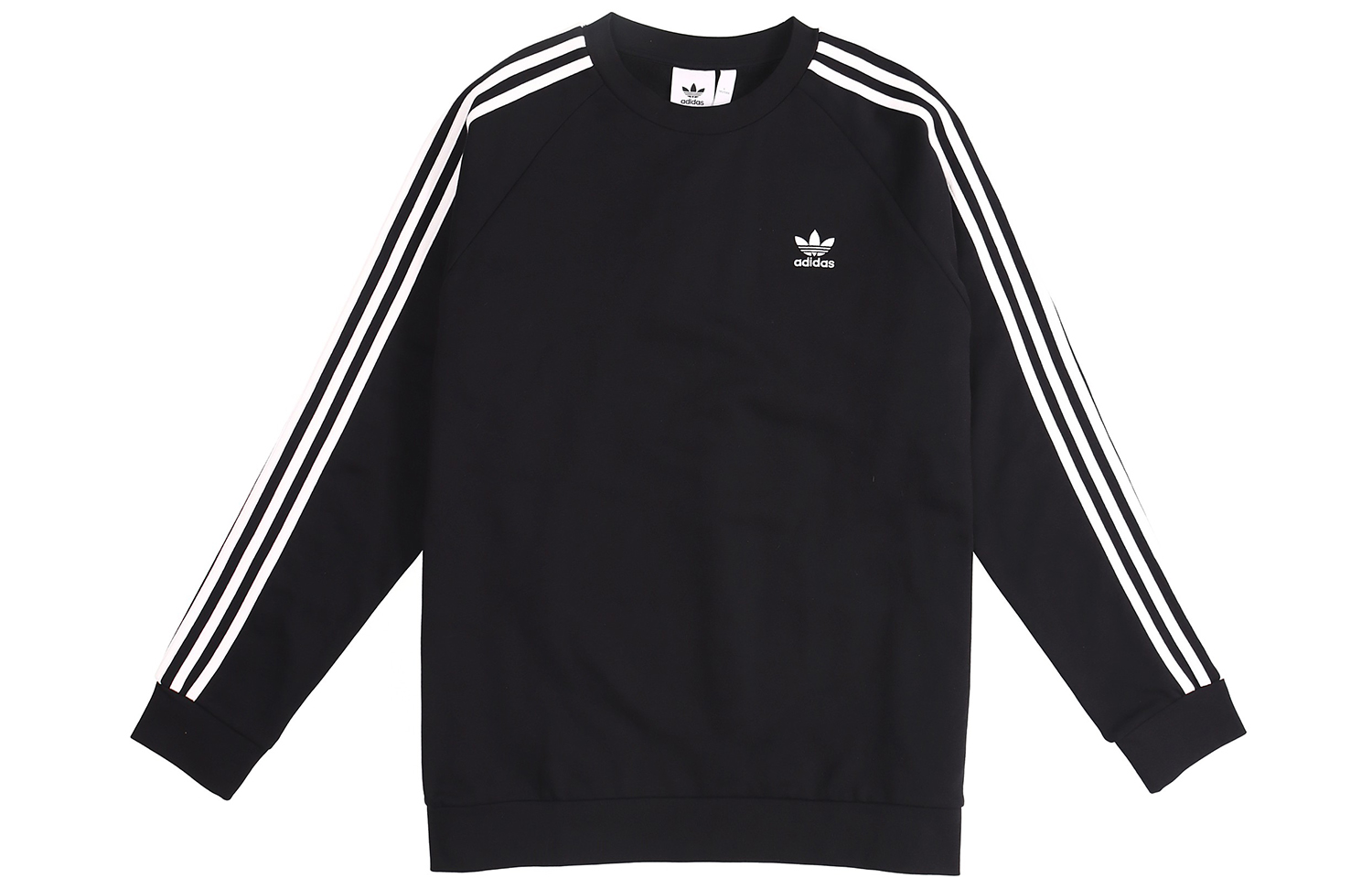 adidas Originals 3-Stripes Crew Sweatshirt Black Pullover Warm Fleece DV1555
