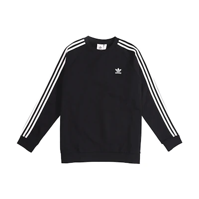 adidas Originals 3-Stripes Crew Sweatshirt Black Pullover Warm Fleece DV1555