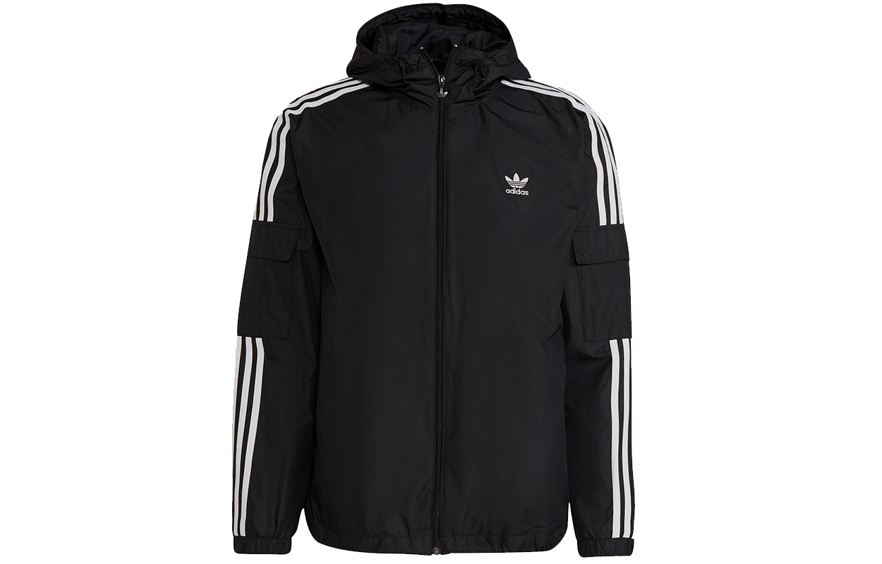 adidas Originals 3-Stripes Logo Black Hooded Woven Jacket H06683 圖 2