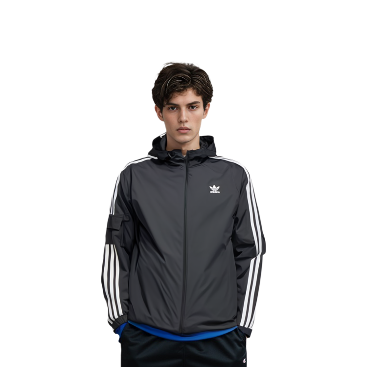 adidas Originals 3-Stripes Logo Black Hooded Woven Jacket H06683 圖 5