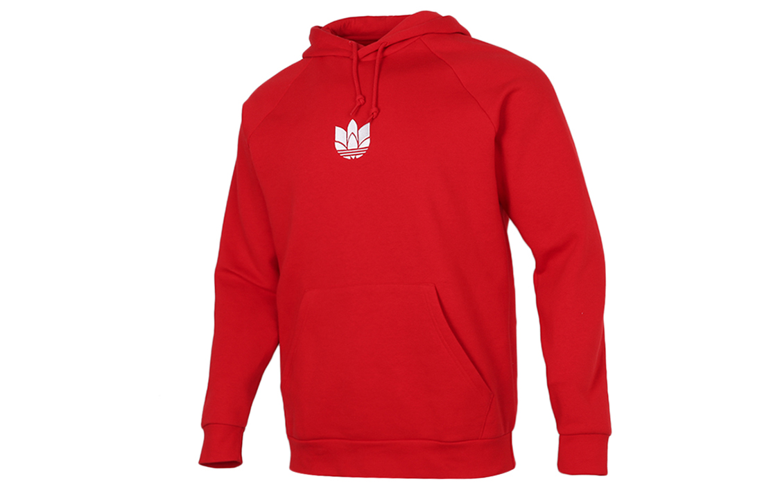 adidas Originals 3D Trefoil Logo Red Hoodie Winter Fleece Pullover GN3554