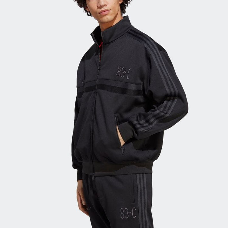 Purchase adidas Originals 83-C Blue Version Jaket Hitam dengan Strip Bordir IA2467