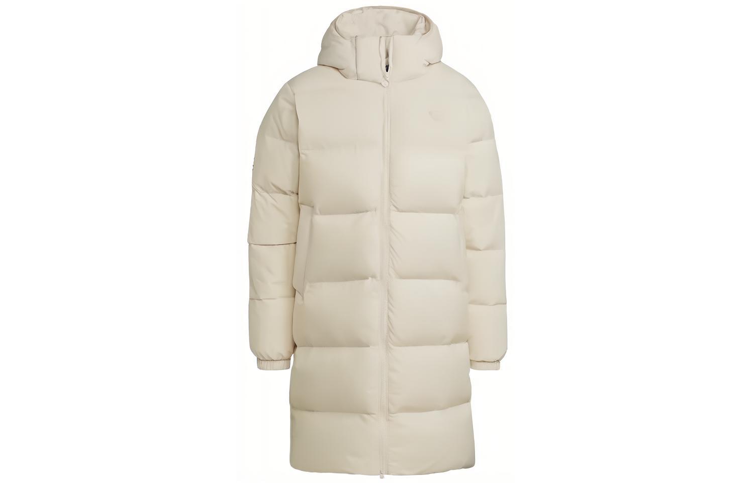 adidas Originals  Beige Puffer Down Jacket Mid-Length Hooded Coat. HL9208