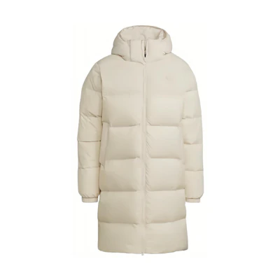 adidas Originals Beige Puffer Down Jacket Mid-Length Hooded Coat. HL9208
