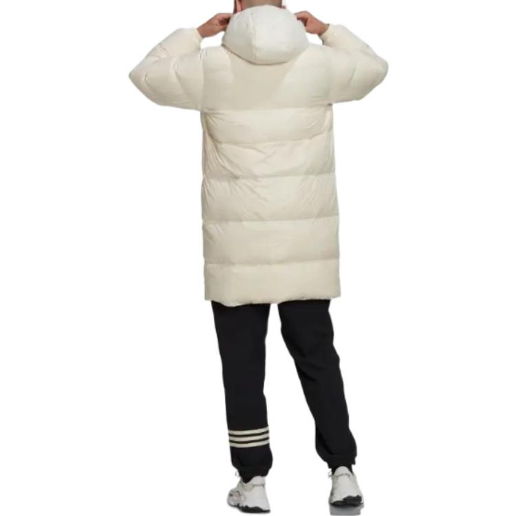 Shop アディダスオリジナル ベージュ ミドル丈 フード付き パフダウンジャケットコート HL9208