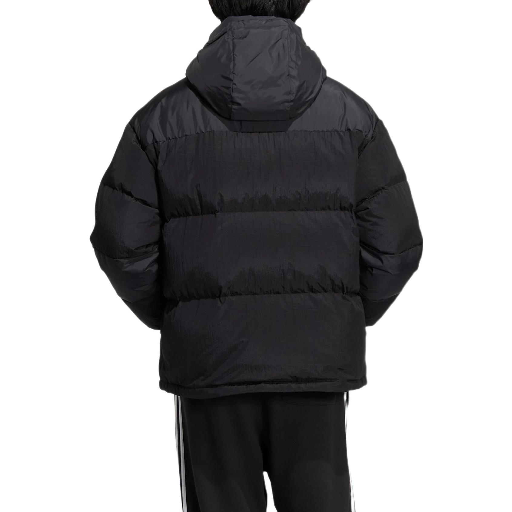 Shop アディダスオリジナルズ ブラック グースダウン ロゴ フーデッド パファージャケット IC3561