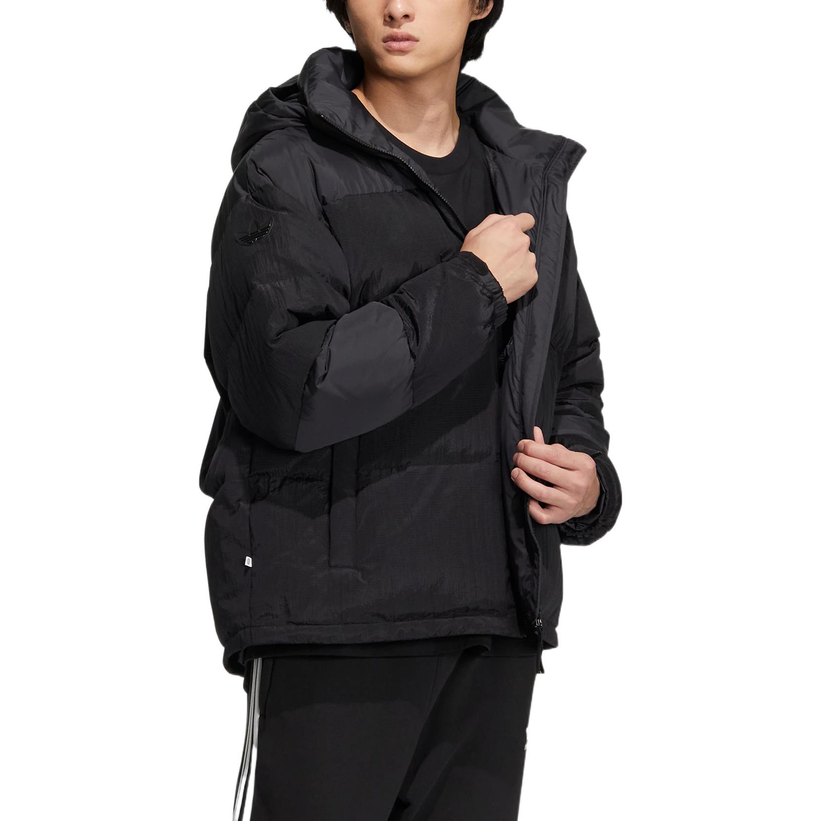 Purchase アディダスオリジナルズ ブラック グースダウン ロゴ フーデッド パファージャケット IC3561