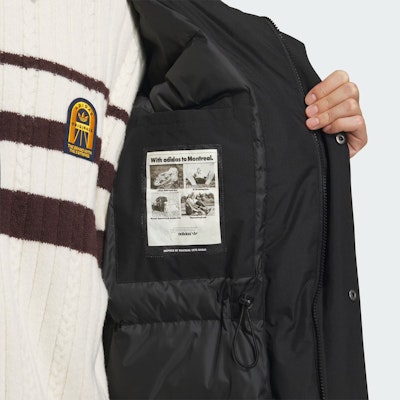 阿迪达斯Originals黑色连帽长款羽绒保暖外套。 JD3755 Purchase 阿迪达斯Originals黑色连帽长款羽绒保暖外套。 JD3755